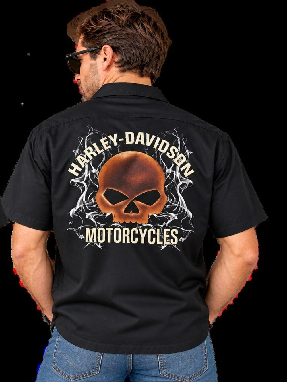Harley-Davidson Vintage 2004 Skull Graphic Mechanic Shirt Black Men’s M Y2K